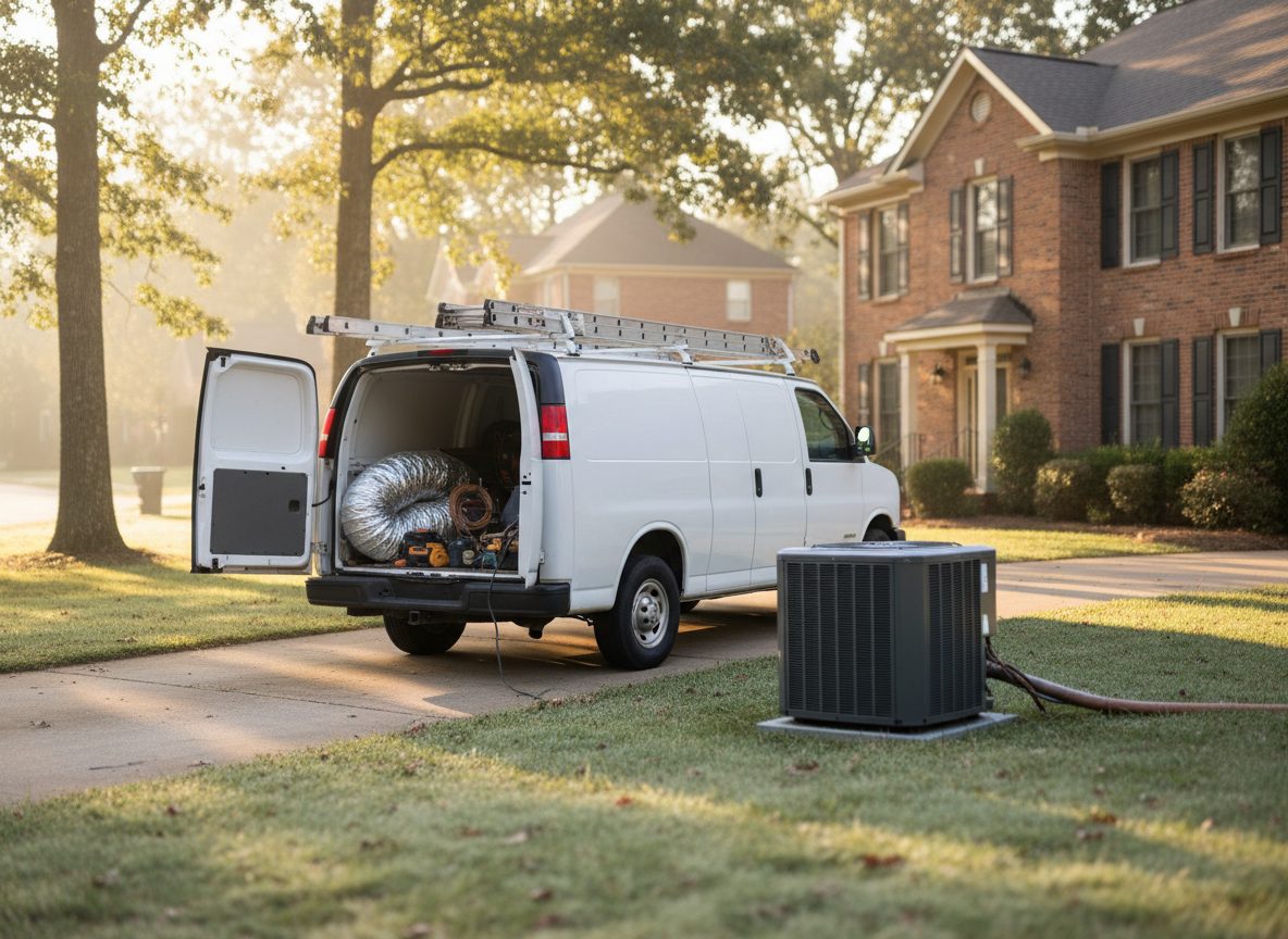 A Wolf River Heating and Air service van at a home in Collierville